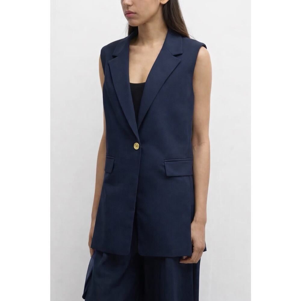 Kobi Halperin Reagan Button Crepe Vest Blazer Jacket Womens Size Small Navy Blue